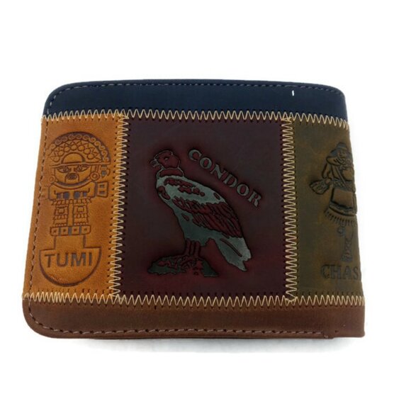 Men's Leather Wallet Condor Design Tumi and Cholo Cusqueño with Chullo